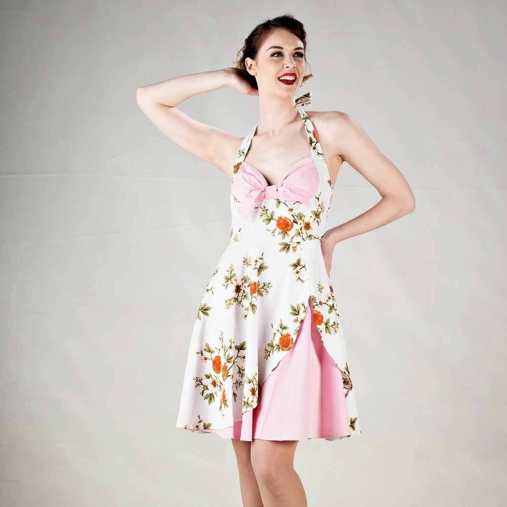 1950s Style Floral Halter Swing Dress